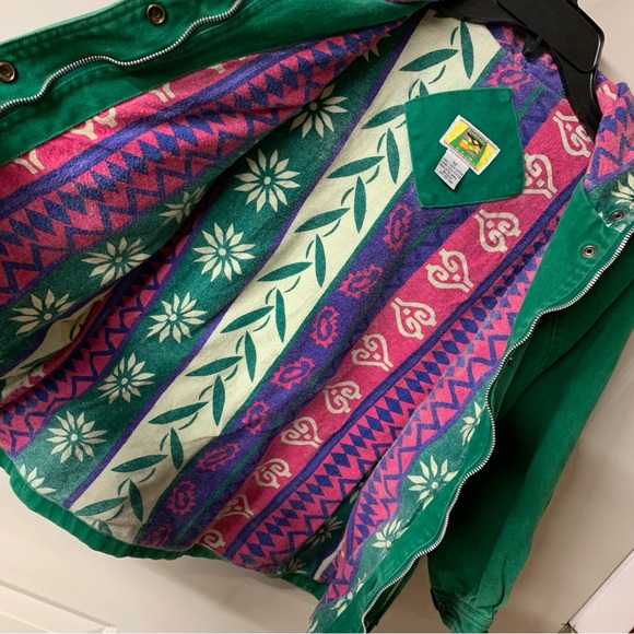 Vintage Casual Club Green 100% Cotton Drawstring Waist Lined Coat size 12 - Picture 7 of 14